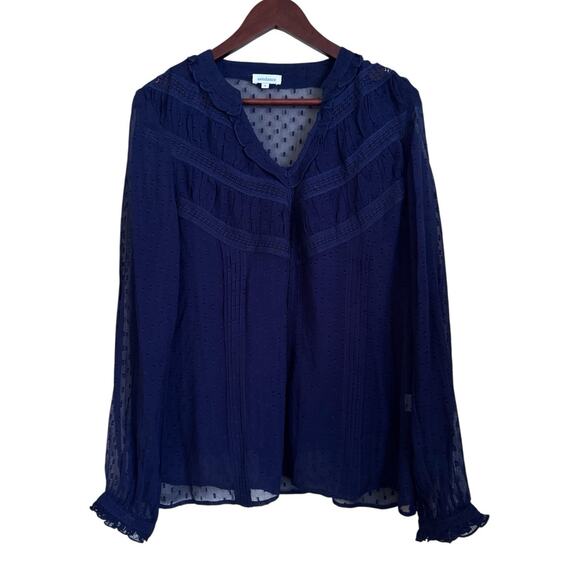 SUNDANCE Blue Rayon Swiss Dot Lace Blouse w/ Tank Top Liner Women's Small - Picture 1 of 8